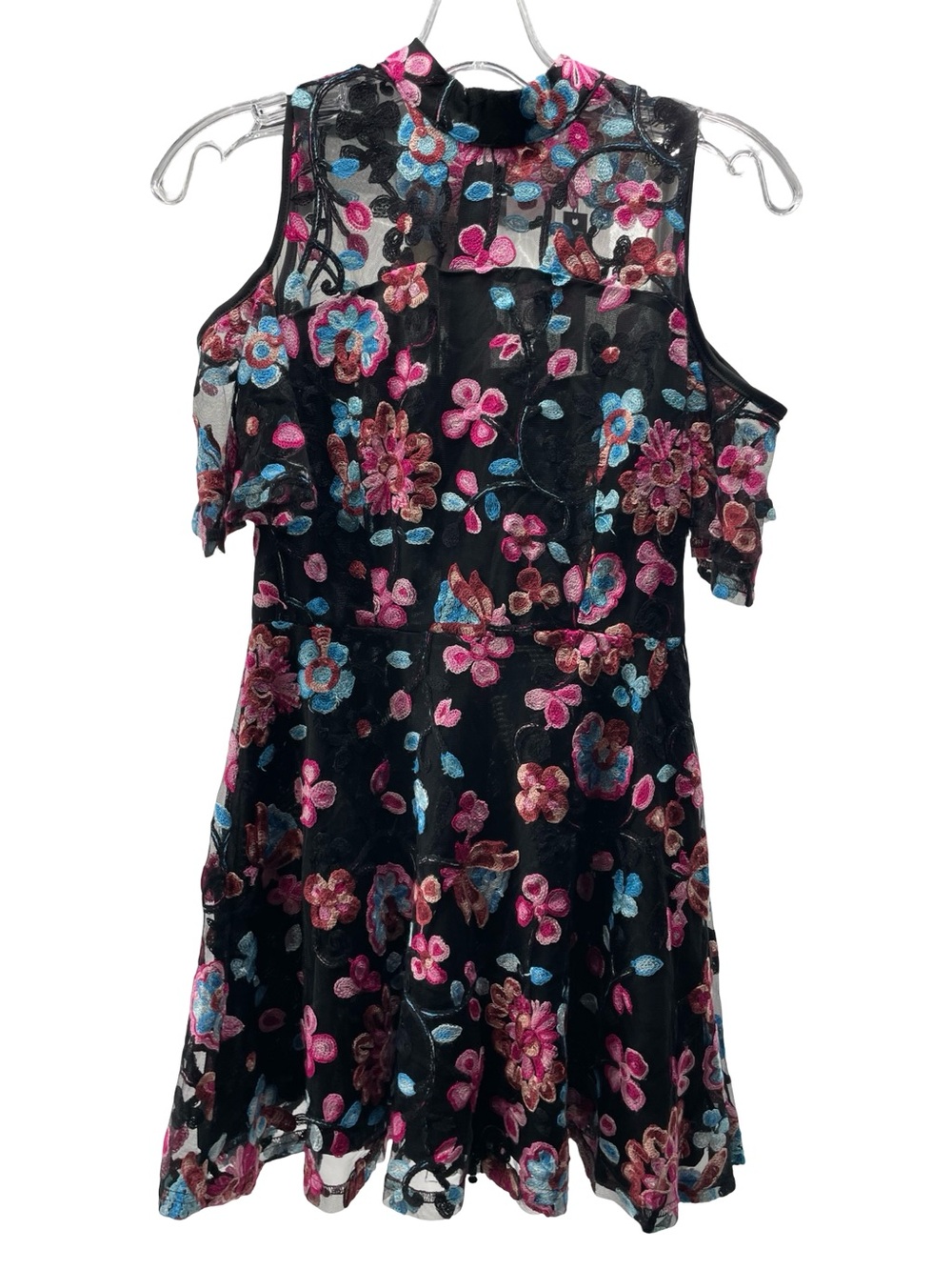 Miss Behave Kids' High neck ruffle sleeve dress Size 8 black floral NWT
